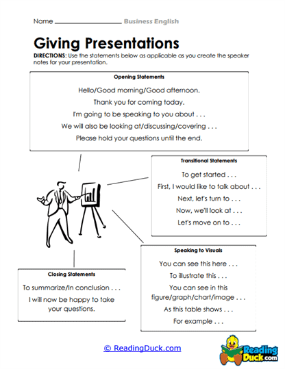 Presentation Phrases Worksheet