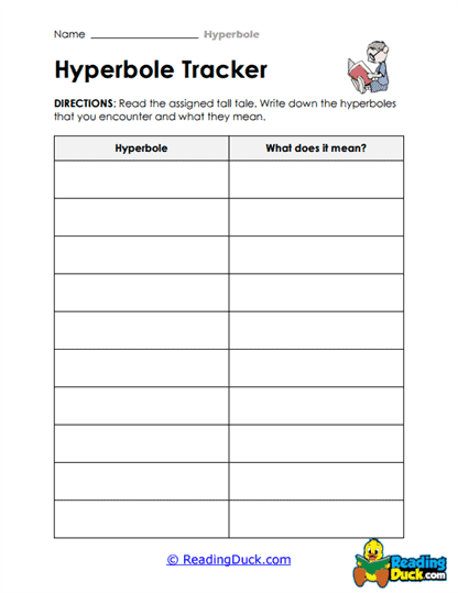 Tall Tale Tracker Worksheet