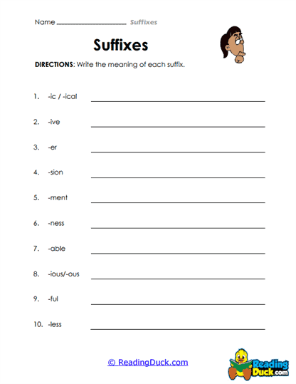Suffix Meanings Worksheet