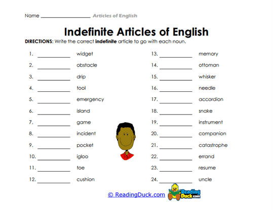 Noun-Article Pairs Worksheet