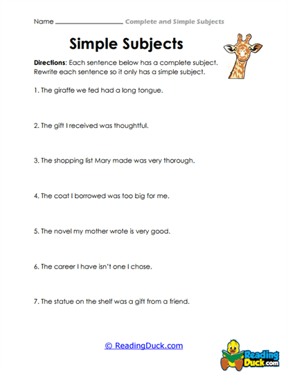 Subject Slimmer Worksheet