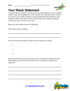 Writing a Thesis Statement Worksheets | Reading Duck.com