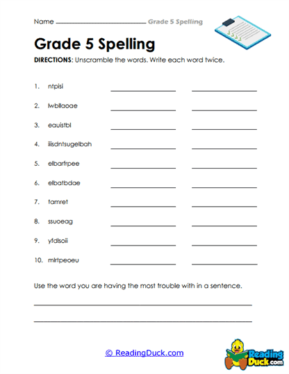 Unscramble Fun Worksheet