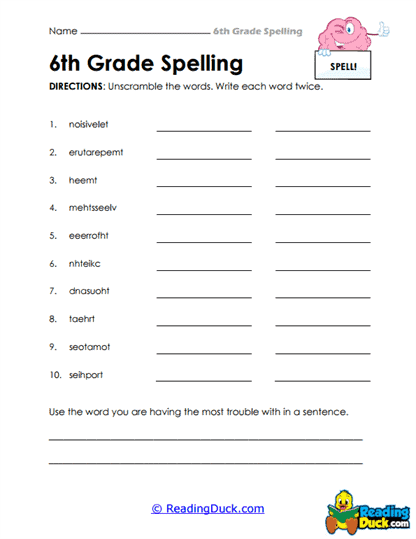Unscramble Challenge Worksheet