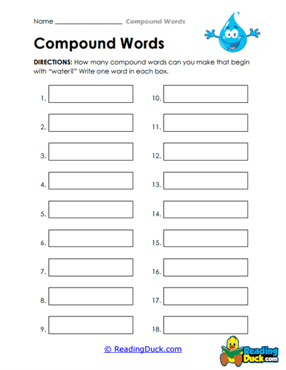 Water Words Worksheet