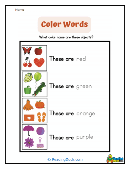 Object Colors Worksheet
