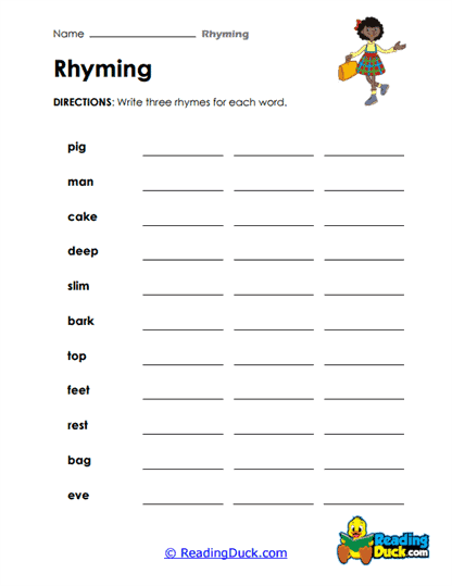 Triple Rhyme Worksheet