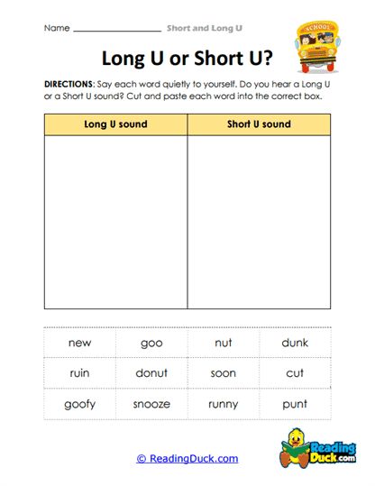 U Sound Sort Worksheet