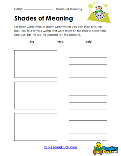 Synonym Spectrum Worksheet