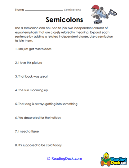 Semicolon Sentence-Joiner Worksheet