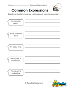 Common Expressions Worksheets | Reading Duck.com