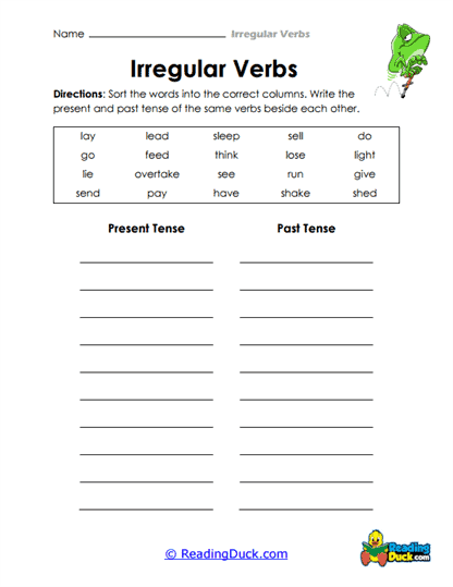 Verb Sorter Worksheet