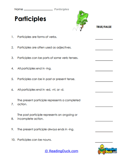 True or False Participles Worksheet