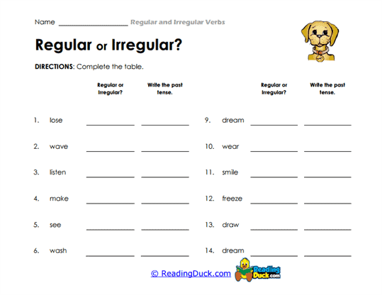 Table Tense Worksheet