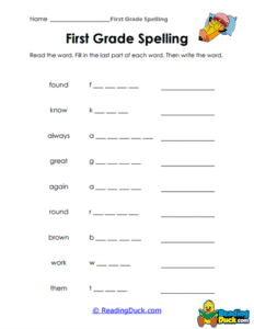 1st Grade Spelling Worksheets