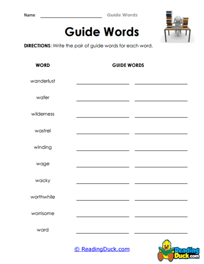 Word Pairs Worksheet