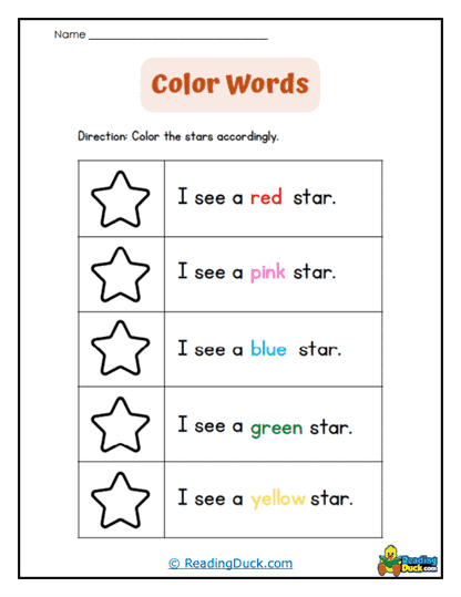 Star Colors Worksheet