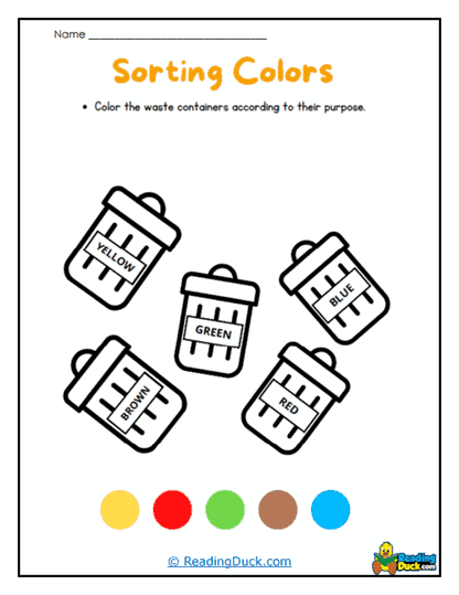 Waste Bin Colors Worksheet