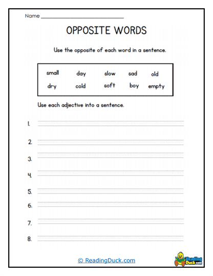 Sentence Opposites Worksheet