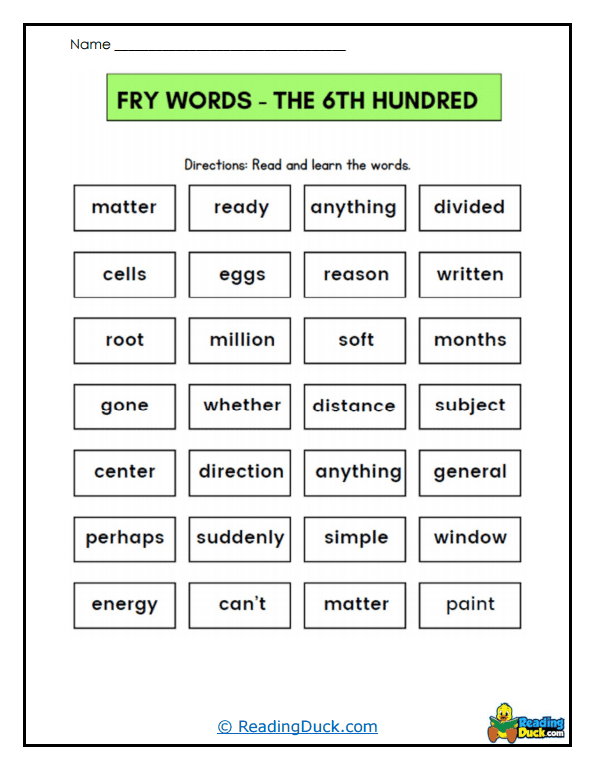 Word Box Drill Worksheet
