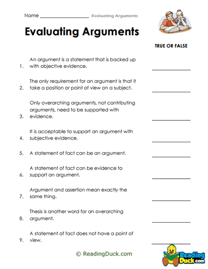True-or-False Tester Worksheet