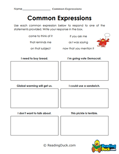 Quick Responses Worksheet
