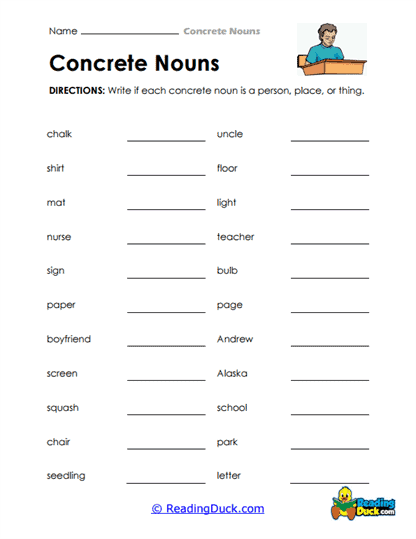 Person, Place, Thing Worksheet
