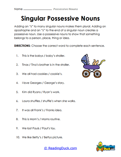 Singular Savvy Worksheet