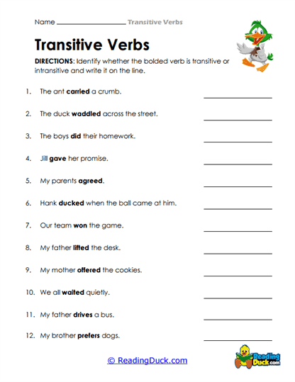 Verb ID Check Worksheet