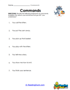 Command Worksheets | Writing Series | Reading Duck.com