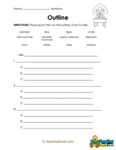 Outline Worksheets | Writing Series | Reading Duck.com