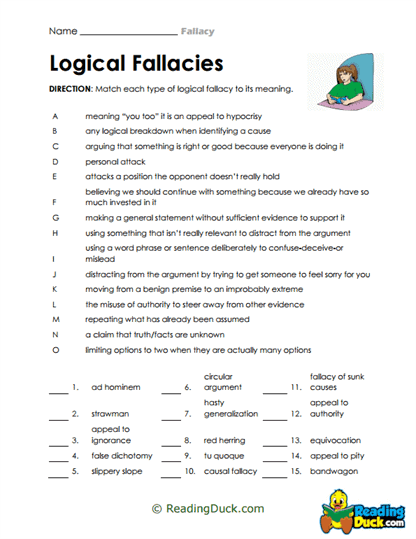Fallacy Match-Up Worksheet
