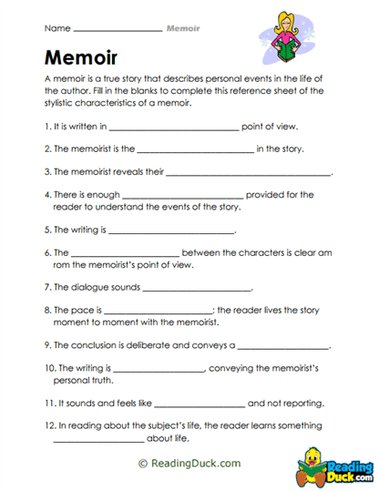 Memoir Style Sheet Worksheet