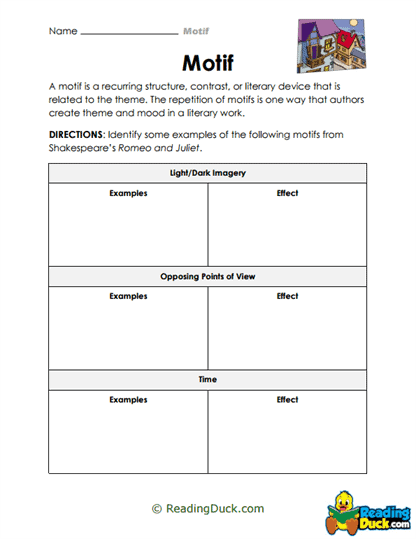 Shakespeare Motif Hunt Worksheet
