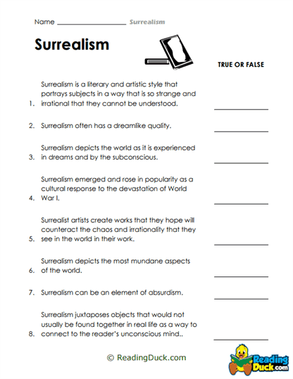 True or False Surrealism Worksheet