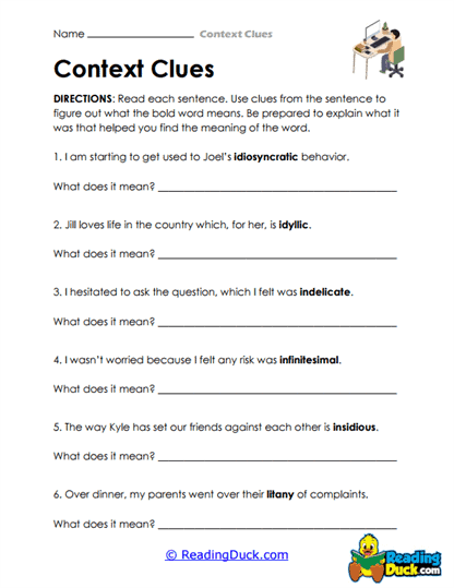 Unique Vocab Worksheet