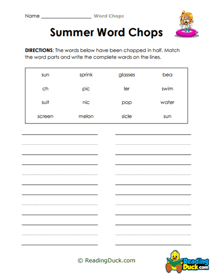 Summer Slices Worksheet