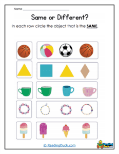 Same vs. Different Worksheets | Comparisons | Reading Duck.com