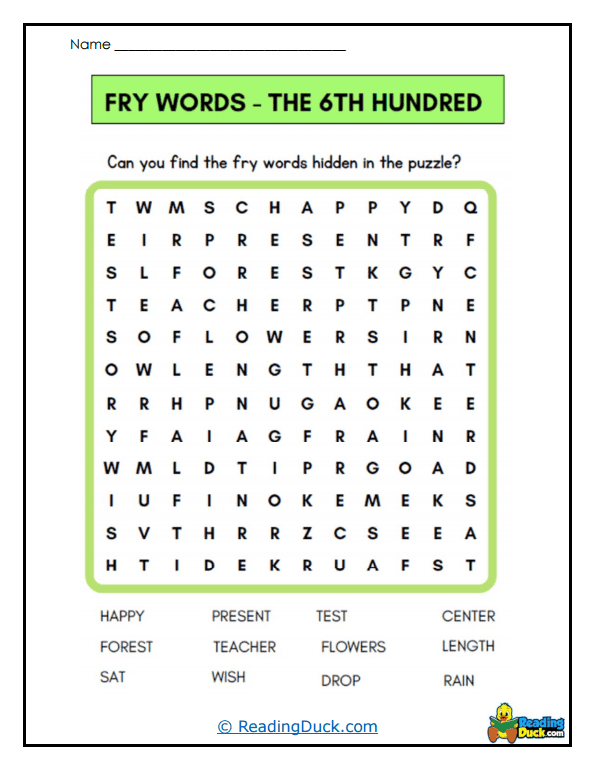 Word Hunt Worksheet