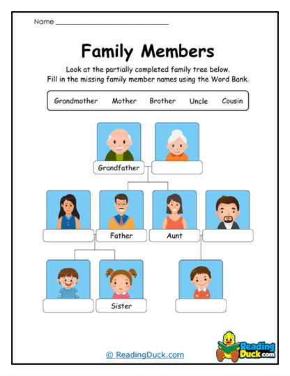 Family Members Vocabulary Words Worksheets