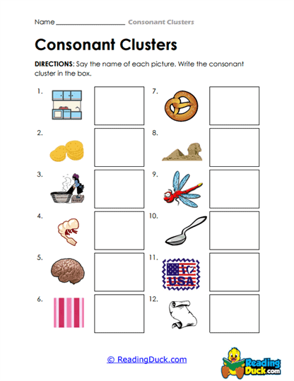 Consonant Cluster Worksheets
