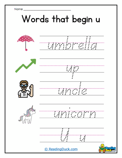 Umbrella U Worksheet