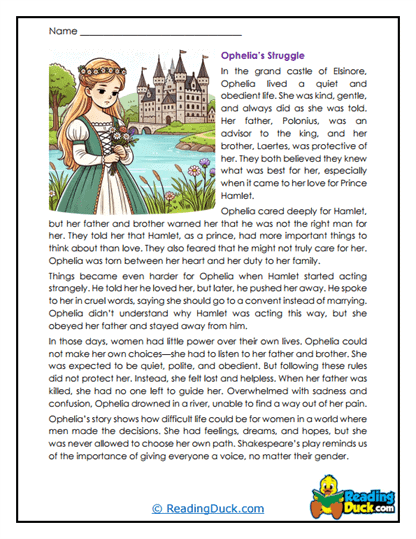 Ophelia's Tears Worksheet