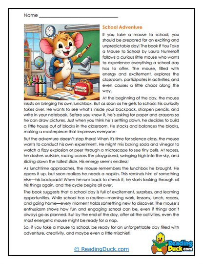 School Sprint Worksheet