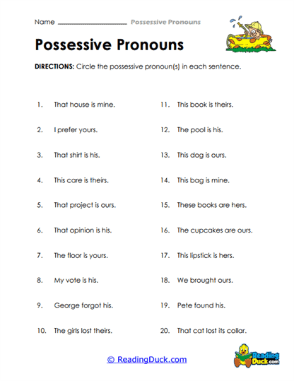 Pronoun Hunt Worksheet