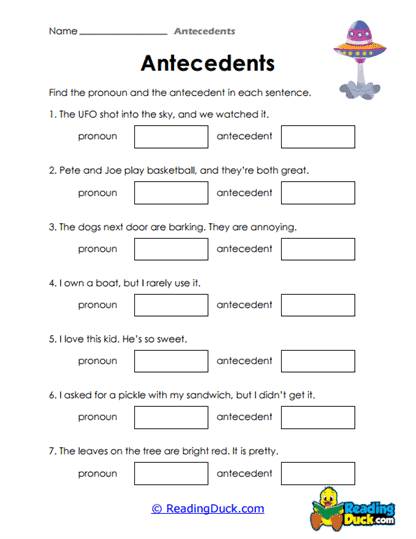 Spacey Antecedents Worksheet
