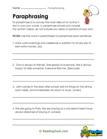 Complete Paraphrasing Worksheet