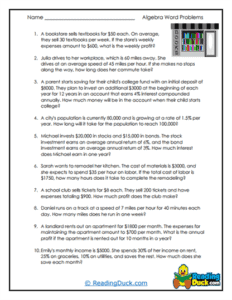 Algebra Word Problem Worksheets | Reading Duck.com