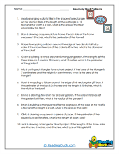 Geometry Word Problem Worksheets | Reading Duck.com