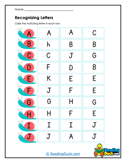 Snail Match Worksheet